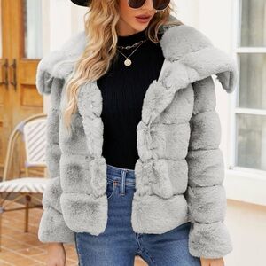 Women's Gray Faux Fur Jacket